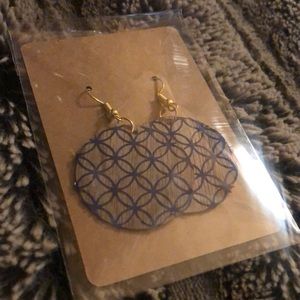 Homemade wooden earrings in navy